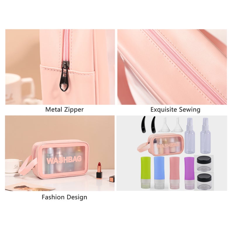 مجموعة أدوات صحية متنقلة للسفر: حقيبة تخزين لغسل، زجاجات ملء، زجاجات كريم، زجاجات رذاذ، قنوات، ملاعق كريم، إغلاق عالٍ الخصوصية - Image 3