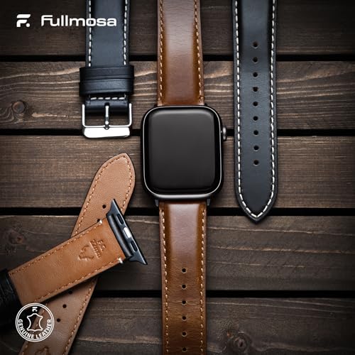 Fullmosa leather Bands [Watch NOT Included] Compatible with Apple Watch Strap 38mm 40mm 41mm, Soft Leather Apple Watch Band for iWatch Series 9/8/7/6/5/4/3/2/1/SE/SE2, Brown+Black Buckle - Image 2