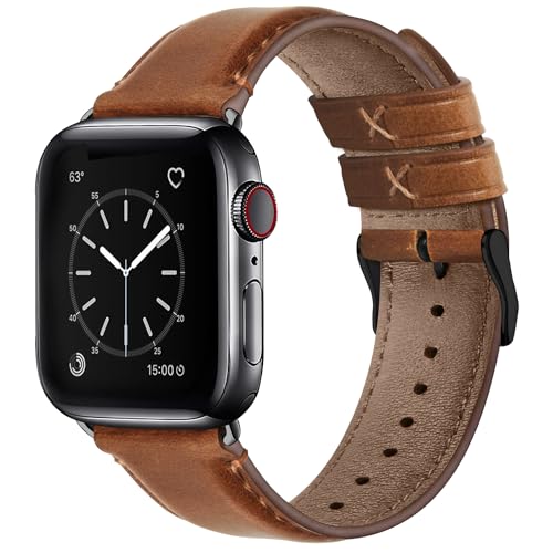 Fullmosa leather Bands [Watch NOT Included] Compatible with Apple Watch Strap 38mm 40mm 41mm, Soft Leather Apple Watch Band for iWatch Series 9/8/7/6/5/4/3/2/1/SE/SE2, Brown+Black Buckle - Image 1
