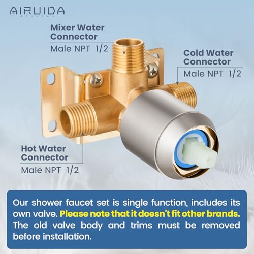 Airuida Shower Faucet Set,8 Inch Round Rainfall Shower Head,SUS304 Stainless Steel Single Handle Shower Trim Kit,Wall Mount Bathroom System with Male Threads Valve Brushed Nickel - Image 2