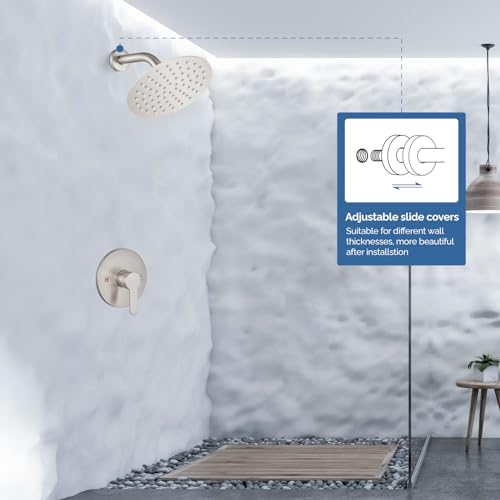 Airuida Shower Faucet Set,8 Inch Round Rainfall Shower Head,SUS304 Stainless Steel Single Handle Shower Trim Kit,Wall Mount Bathroom System with Male Threads Valve Brushed Nickel - Image 3