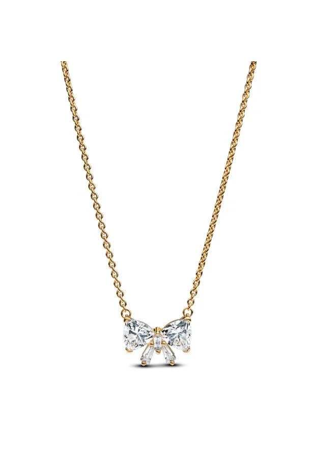 باندورا Bow 14k gold-plated collier with clear cubic zirconia