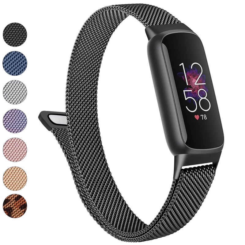 Vanjua Metal Band for Fitbit Luxe Bands Women Men, Stainless Steel Mesh Loop Adjustable Magnetic Wristband Replacement Strap Compatible with Fitbit Luxe Fitness and Wellness Tracker (Black) - Image 1