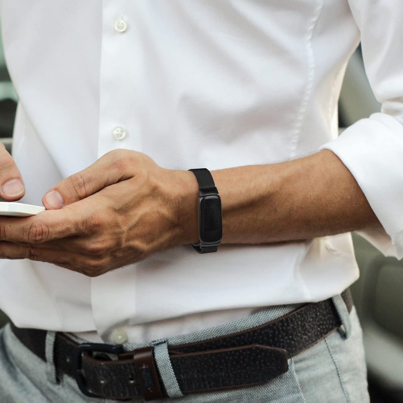 Vanjua Metal Band for Fitbit Luxe Bands Women Men, Stainless Steel Mesh Loop Adjustable Magnetic Wristband Replacement Strap Compatible with Fitbit Luxe Fitness and Wellness Tracker (Black) - Image 5