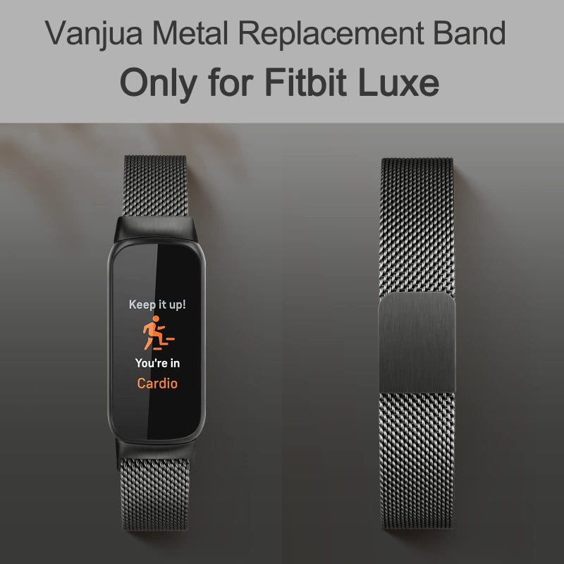 Vanjua Metal Band for Fitbit Luxe Bands Women Men, Stainless Steel Mesh Loop Adjustable Magnetic Wristband Replacement Strap Compatible with Fitbit Luxe Fitness and Wellness Tracker (Black) - Image 2
