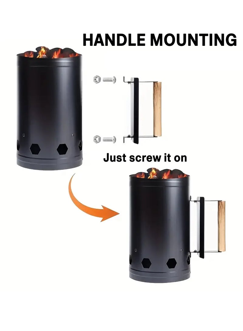 DBLEW مدخنة فحم حديدية مع مقبض خشبي - أداة إشعال نار يدوية للشواء، التخييم والشواء مقاومة للحرارة، إشعال سريع، متينة وسهلة التنظيف للأدوات الخارجية للطهي - Image 5