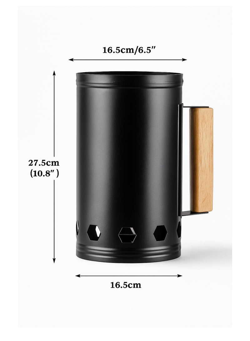 DBLEW مدخنة فحم حديدية مع مقبض خشبي - أداة إشعال نار يدوية للشواء، التخييم والشواء مقاومة للحرارة، إشعال سريع، متينة وسهلة التنظيف للأدوات الخارجية للطهي - Image 4