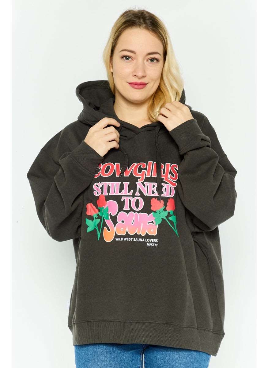 Misfit Women Hooded Graphic Printed Sweatshirt, Washed Black  - Image 1