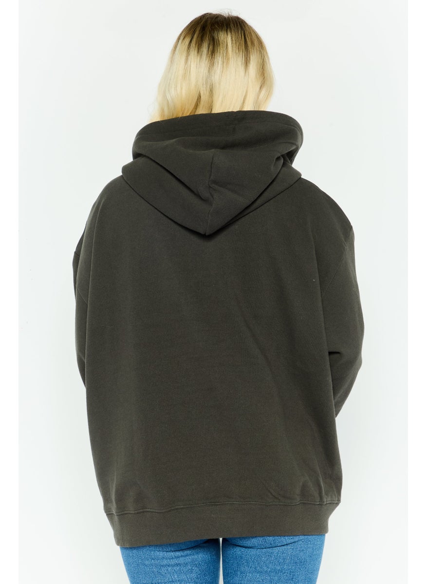 Misfit Women Hooded Graphic Printed Sweatshirt, Washed Black  - Image 3