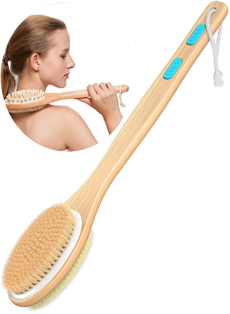 AEENAA Shower Brush Double Sided Soft and Stiff Bristles Long Wooden Handle Exfoliating Body Scrub for Wet or Dry Brushing - Image 1