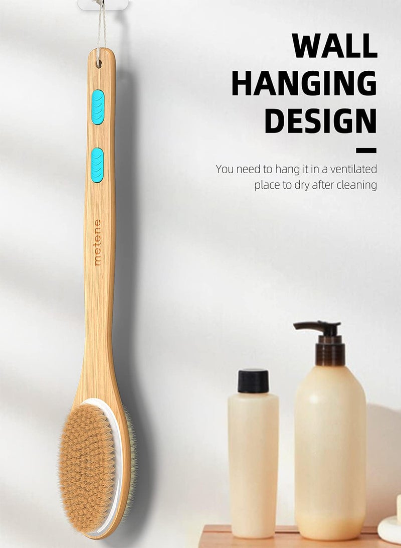 AEENAA Shower Brush Double Sided Soft and Stiff Bristles Long Wooden Handle Exfoliating Body Scrub for Wet or Dry Brushing - Image 3