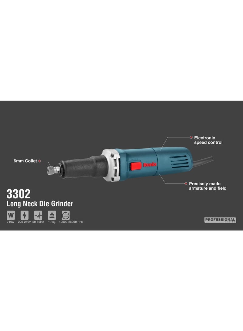 RONIX 710W Long Neck Die Grinder 6mm Collet, 12000-28000 RPM Variable Speed, Precision Grinding for Metal/Wood/Plastic, Anti-Heat Cover, German Engineered  # Ronix 3302 - Image 3