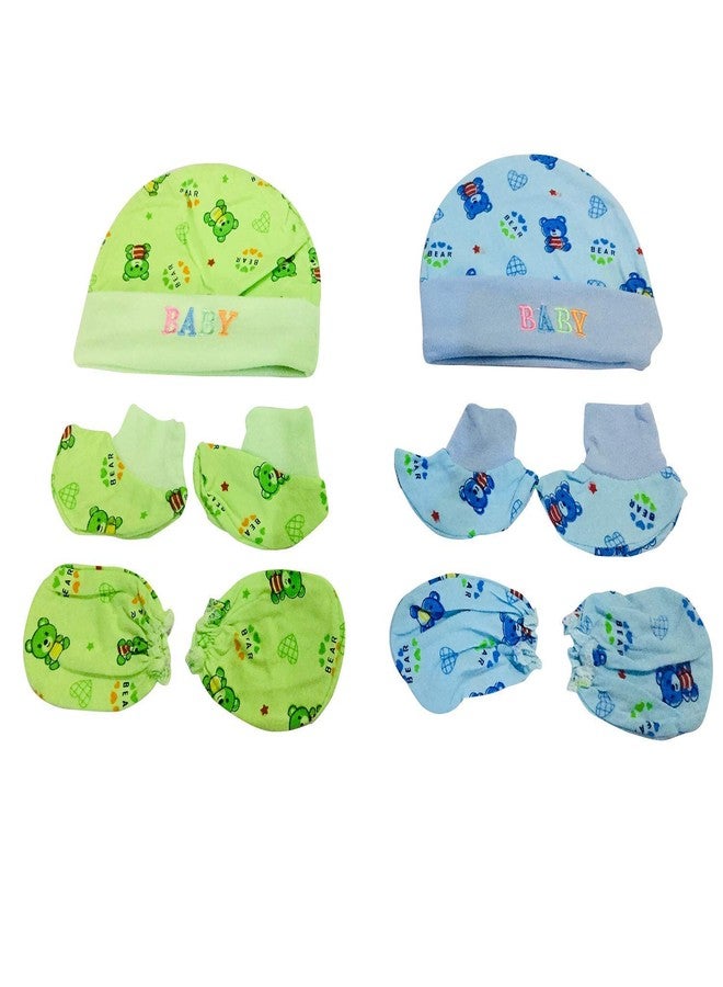 Ineffable Cotton Baby Mitten Cap and Booty Set Combo for New Born Baby Boy & Baby Girl (0-6 Momths) (Multicolor) (Pack of 2) - Image 1