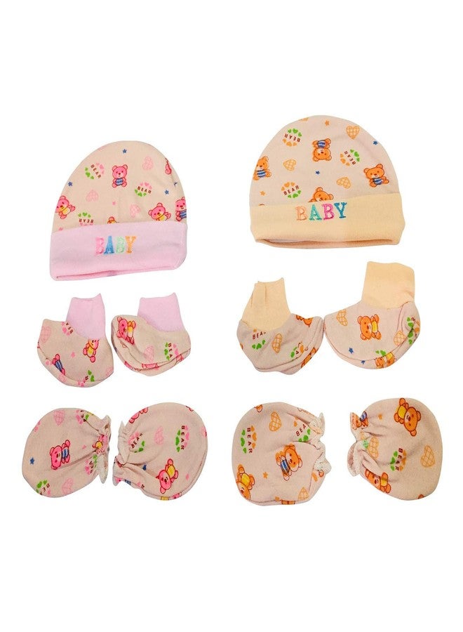 Ineffable Cotton Baby Mitten Cap and Booty Set Combo for New Born Baby Boy & Baby Girl (0-6 Momths) (Multicolor) (Pack of 2) - Image 2