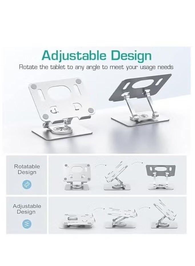 MIGOFAST iPad Stand Aluminum Foldable Tablet Stand with Adjustable Height and 360° Rotatable Base  Premium Metal Desk Tablet Riser Compatible with 5.8 to 12.9 Inches Tablets Including iPad Pro iPad Air Samsung Galaxy Tab and More  White Color for Stylish Workspace  - Image 4