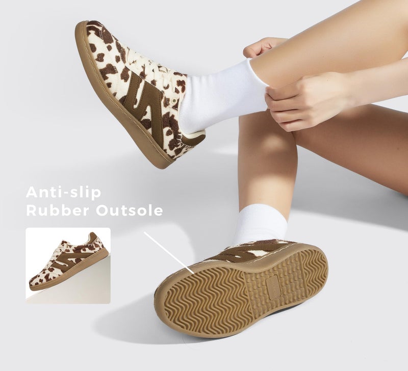 LUCKY STEP Women Classic Retro Gum Sole Fashion Sneakers Casual Tennis Skate Shoe Genuine Leather Walking Footwear Anti Slip Trainers(Brown Cow Print,9) - Image 3
