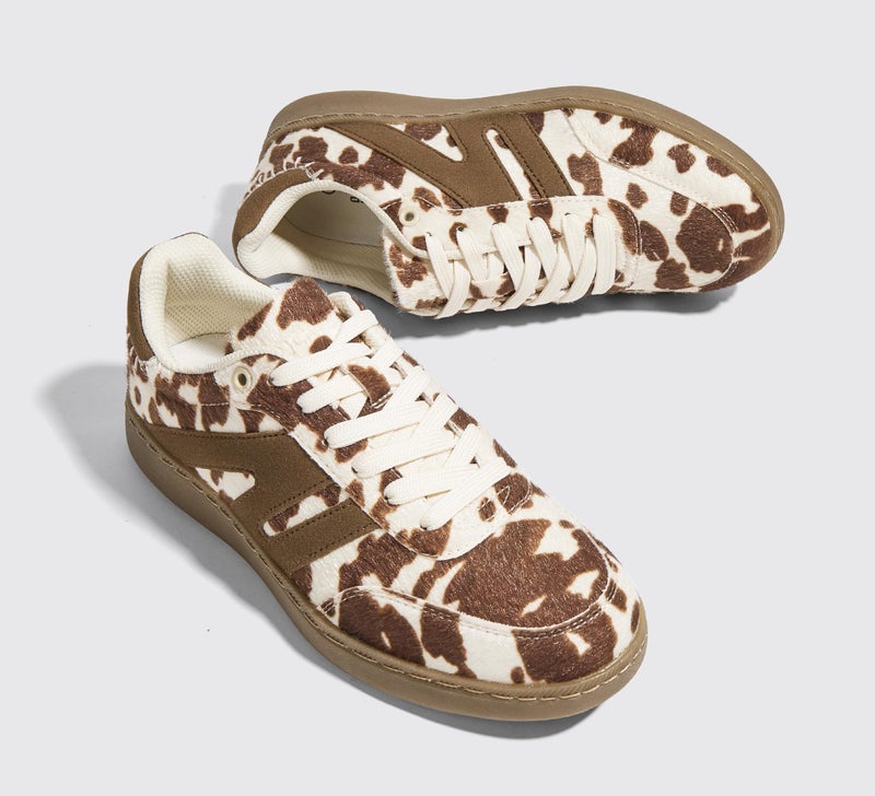 LUCKY STEP Women Classic Retro Gum Sole Fashion Sneakers Casual Tennis Skate Shoe Genuine Leather Walking Footwear Anti Slip Trainers(Brown Cow Print,9) - Image 5