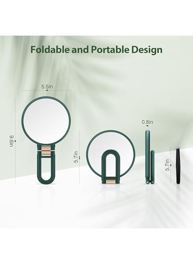 Generic - Handheld Magnifying Mirror, Double Sided Travel Magnifying Mirror with 30X/1X Magnification, 360°Adjustable Handle and Precision Tweezers, Portable Multi-Purpose Makeup Mirror Green - Image 1