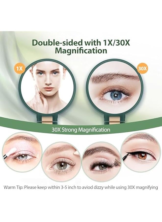 Generic - Handheld Magnifying Mirror, Double Sided Travel Magnifying Mirror with 30X/1X Magnification, 360°Adjustable Handle and Precision Tweezers, Portable Multi-Purpose Makeup Mirror Green - Image 1