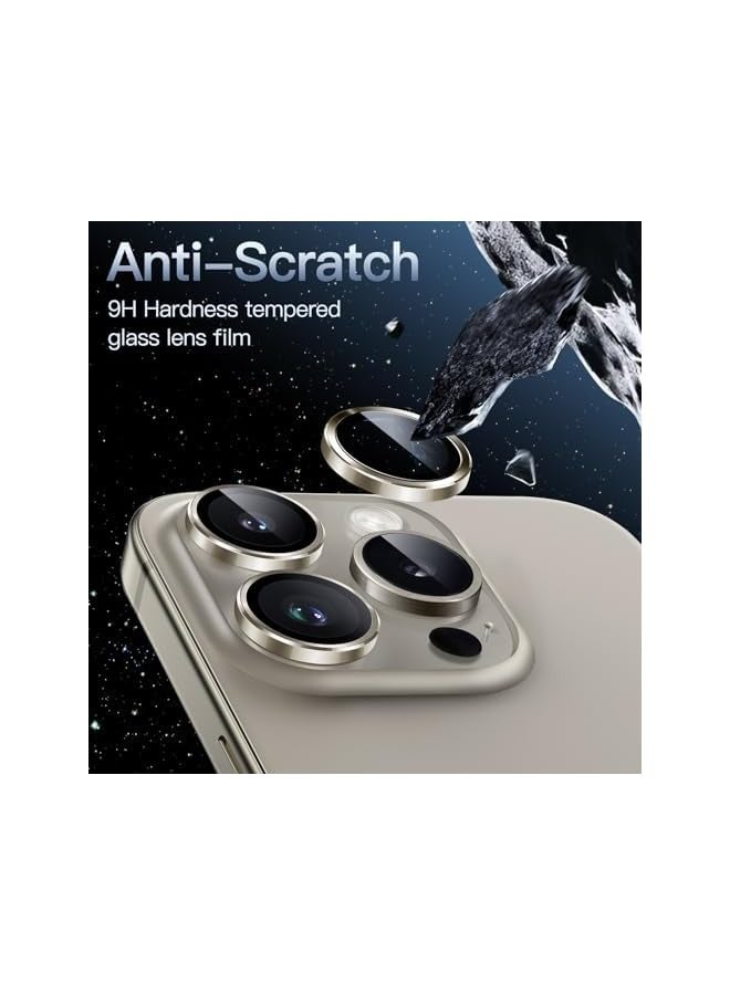 JETech Camera Lens Protector for iPhone 15 Pro 6.1-Inch and iPhone 15 Pro Max 6.7-Inch, 9H Tempered Glass Metal Individual Ring Cover, HD Clear, 1 Set (Natural Titanium) - Image 4