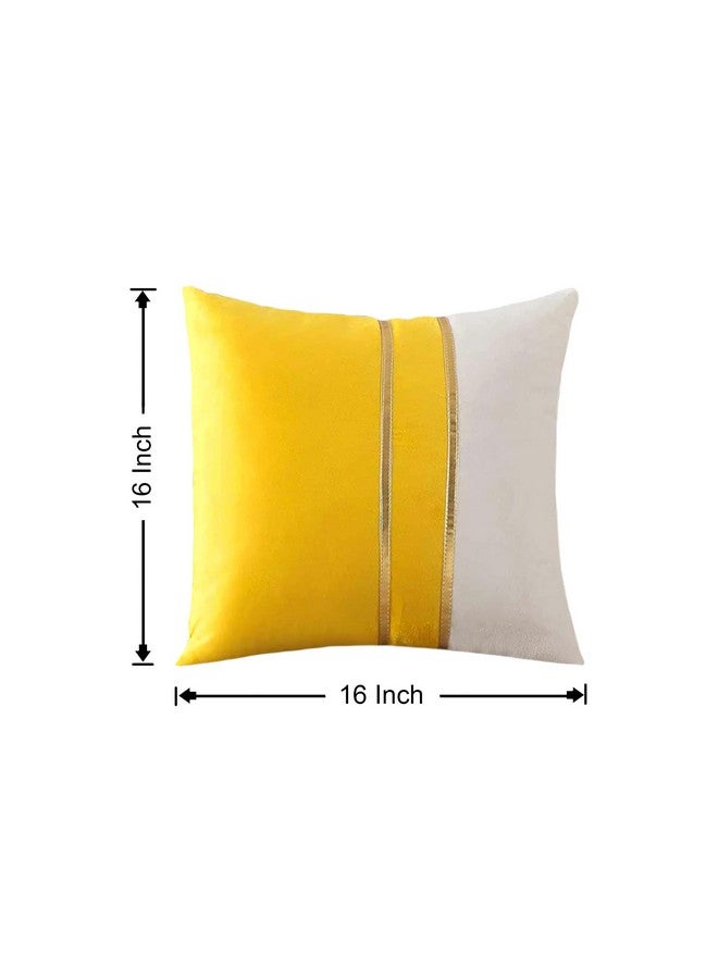 AEROHAVEN™ Set of 2 Premium Velvet with Gold Stripes Decorative Throw Pillow/Cushion Covers with Invisible Zipper - (16 x 16 Inch, Yellow) - Image 3