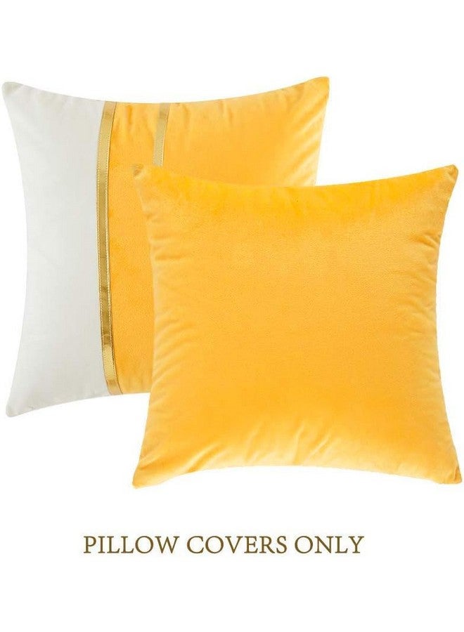 AEROHAVEN™ Set of 2 Premium Velvet with Gold Stripes Decorative Throw Pillow/Cushion Covers with Invisible Zipper - (16 x 16 Inch, Yellow) - Image 5