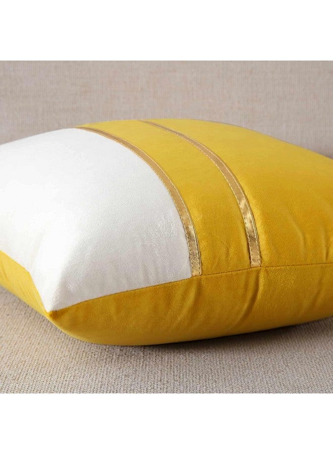 AEROHAVEN™ Set of 2 Premium Velvet with Gold Stripes Decorative Throw Pillow/Cushion Covers with Invisible Zipper - (16 x 16 Inch, Yellow) - Image 2