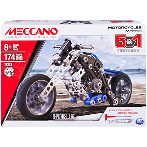 MECCANO Erector, 5 in 1 Model Building Set - Motorcycles, 174 Pieces, for Ages 8 and up, STEM Construction Education Toy - Image 1