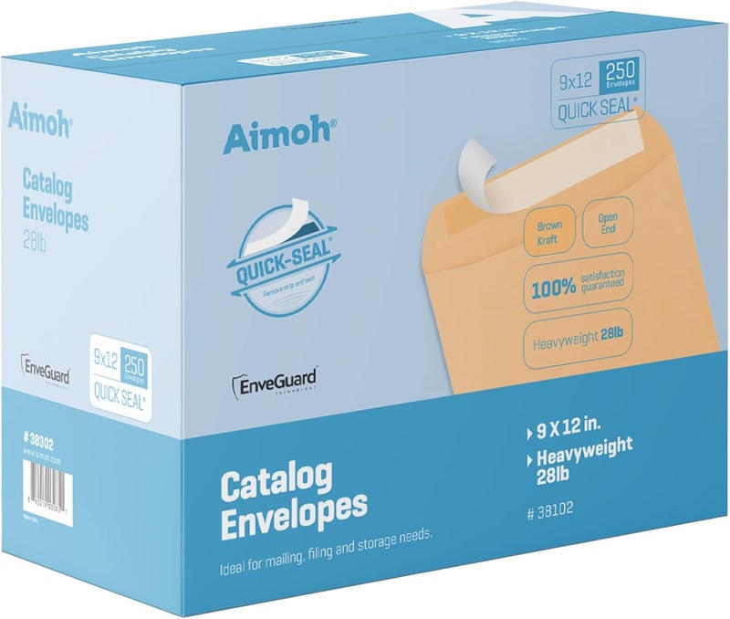 Aimoh 9 X 12 Self-Seal Brown Kraft Catalog Mailing Envelopes - 28lb - 250 Count, 9x12 Inch (38302) - Image 1