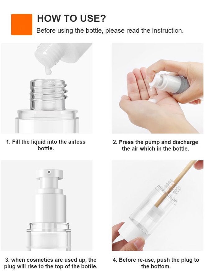 LONGWAY 1 Oz 30ml Clear Airless Cosmetic Cream Pump Bottle Travel Size Dispenser Refillable Containers/Foundation Travel Pump Bottle for Shampoo (Pack of 6) - Image 5