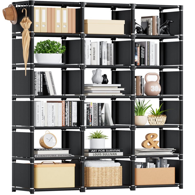 Mavivegue Bookcase, 18-Cube Extra Large Book Shelf, DIY Cube Storage Organizer for Bedroom, Living Room, Home Office - Black - Image 1