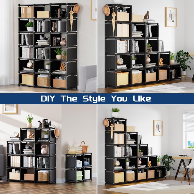 Mavivegue Bookcase, 18-Cube Extra Large Book Shelf, DIY Cube Storage Organizer for Bedroom, Living Room, Home Office - Black - Image 3