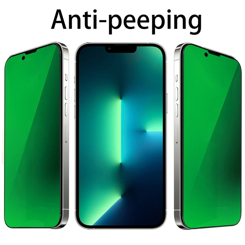BWEDXEZ 2 PCS Anti-Blue Privacy Tempered Glass Mirror Anti-Spy Screen Protector Anti-Peeping Film Compatible with iPhone 14 Plus /iPhone 13 Pro Max, 6.7 inch Electroplated 9H Hardness Anti-scratch (Green) - Image 2