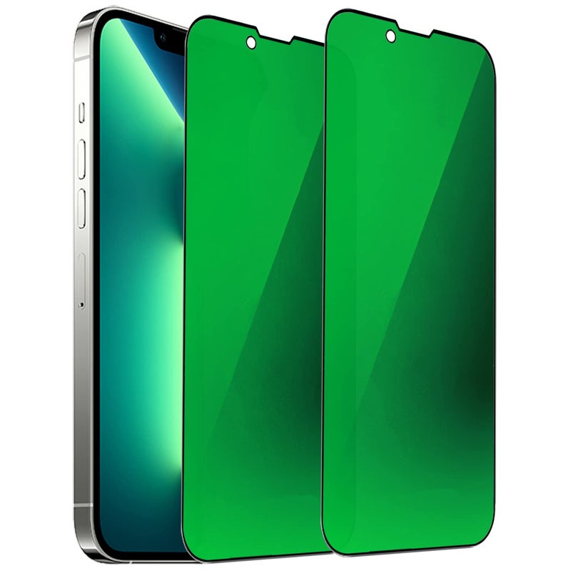 BWEDXEZ 2 PCS Anti-Blue Privacy Tempered Glass Mirror Anti-Spy Screen Protector Anti-Peeping Film Compatible with iPhone 14 Plus /iPhone 13 Pro Max, 6.7 inch Electroplated 9H Hardness Anti-scratch (Green) - Image 1