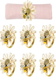 Excefore Napkin Rings Gold Bee Sunflower Napkin Rings 6Pcs Daisy Flower Napkin Holder for Tablescape Table Place Party Wedding Dining Decor Napkin Ring Holders Banquet Home Party Decor  - Image 1