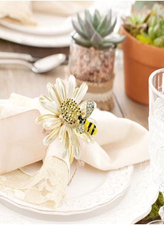 Excefore Napkin Rings Gold Bee Sunflower Napkin Rings 6Pcs Daisy Flower Napkin Holder for Tablescape Table Place Party Wedding Dining Decor Napkin Ring Holders Banquet Home Party Decor  - Image 4