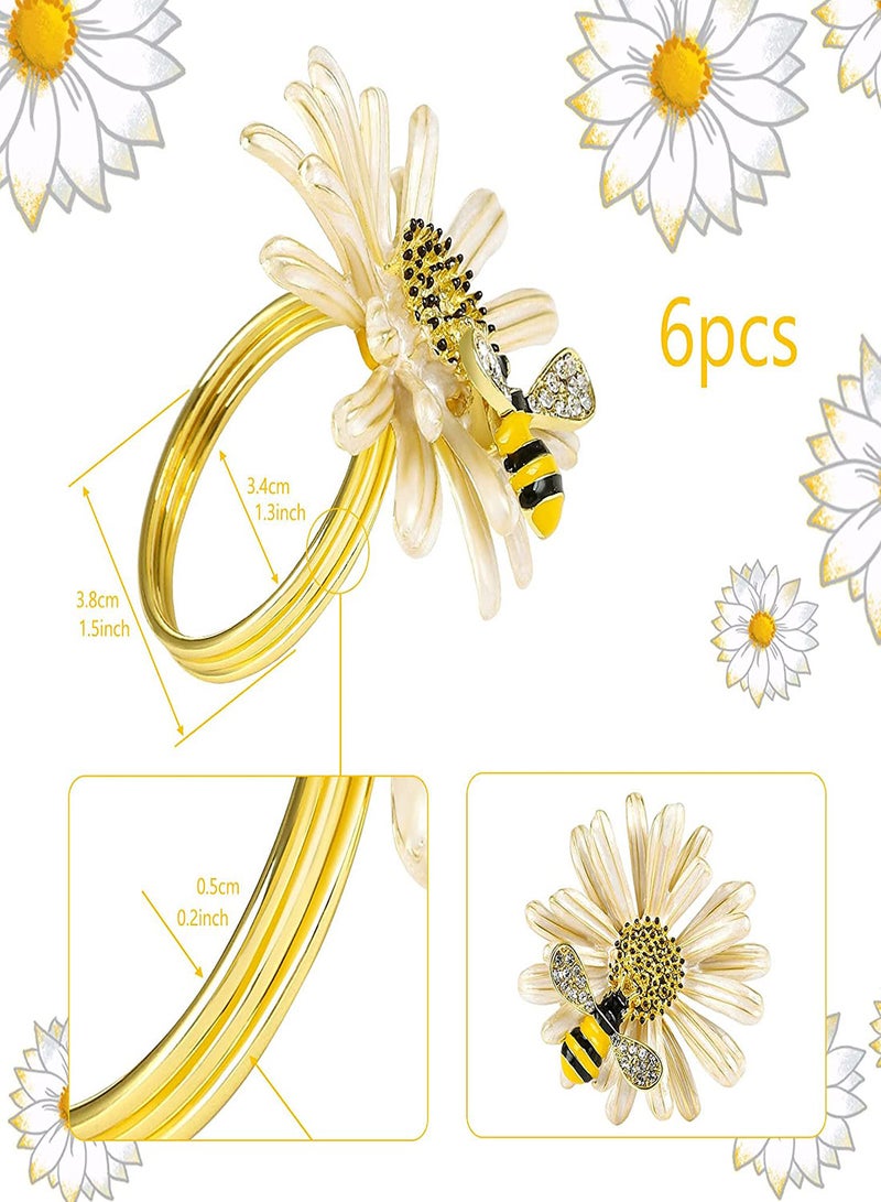 Excefore Napkin Rings Gold Bee Sunflower Napkin Rings 6Pcs Daisy Flower Napkin Holder for Tablescape Table Place Party Wedding Dining Decor Napkin Ring Holders Banquet Home Party Decor  - Image 2