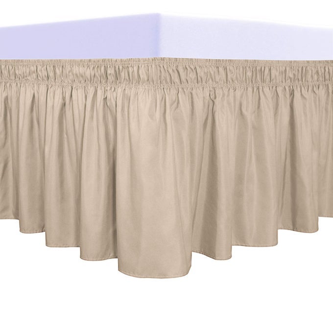 WRAP AROUND RUFFLED BED SKIRT WITH ADJUSTABLE ELASTIC BELT 22 INCH DROP EASY TO PUT ON WRINKLE FREE BEDSKIRT DUST RUFFLES BED FRAME COVER FOR QUEEN KING AND CKING SIZE BEDS BEIGE