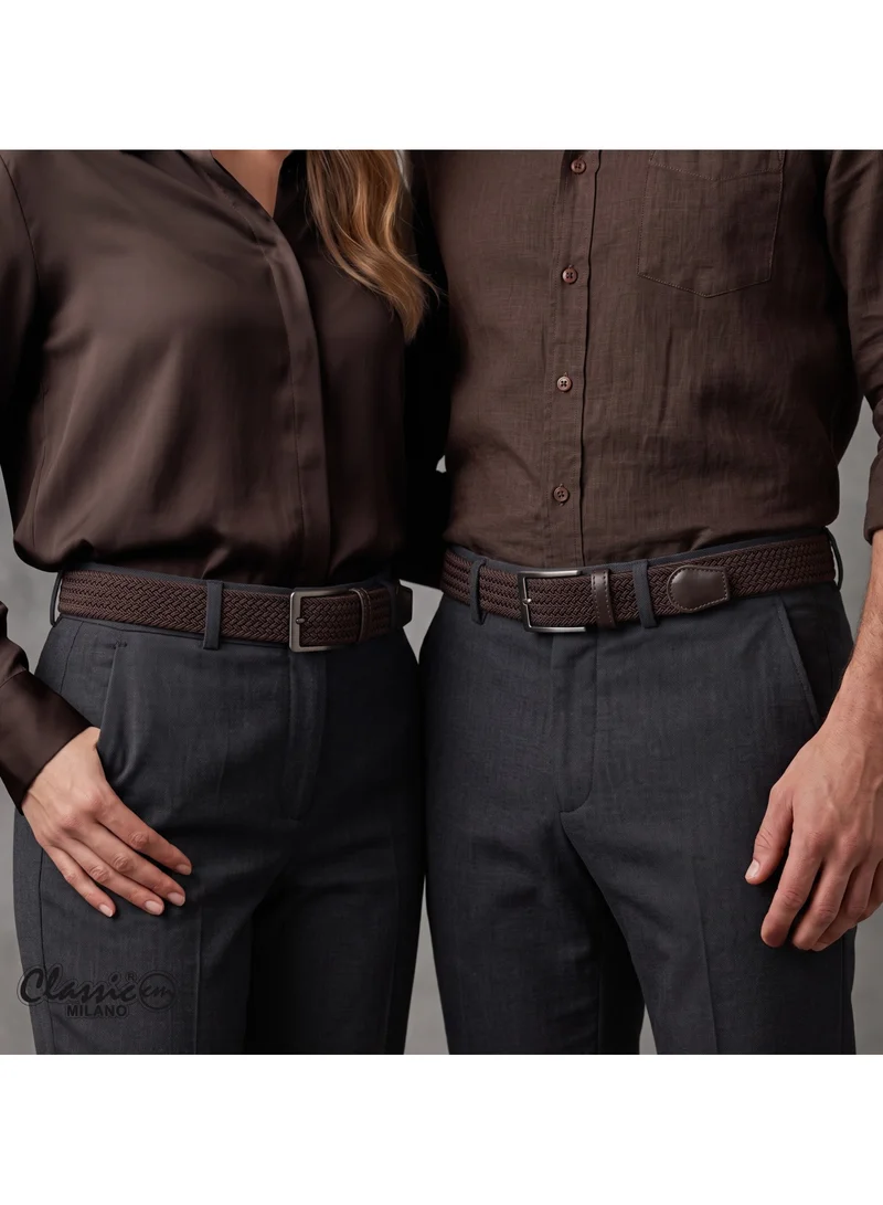 Classic Milano Brown (DWE-315) Classic Milano Braided Cotton Elastic Stretch Belt for Men & Women, Woven Canvas Web Belt with Gift Box, Adjustable Men's Belt | Full Length: 110CM (Free Size - Fits up to the waist of 40 Inches / 100 CM)  | Best Price UAE
