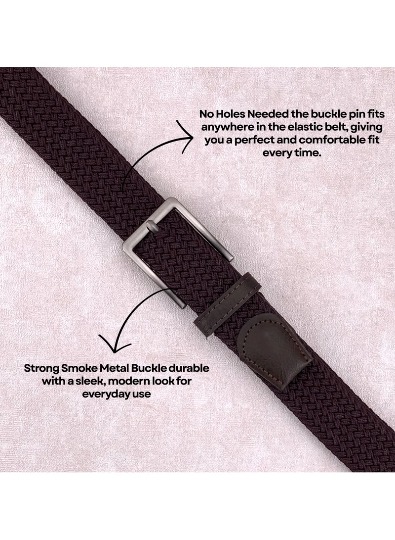 Classic Milano Brown (DWE-315) Classic Milano Braided Cotton Elastic Stretch Belt for Men & Women, Woven Canvas Web Belt with Gift Box, Adjustable Men's Belt | Full Length: 110CM (Free Size - Fits up to the waist of 40 Inches / 100 CM)  | Best Price UAE