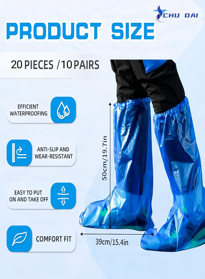 CHU DAI 20 Pcs Disposable Shoe Covers and Thicker Boot,50cm Tall Large,Waterproof Sandproof Anti-Slip Overshoe (10 Pairs),Outdoor Indoors Overshoes(Blue) - Image 3
