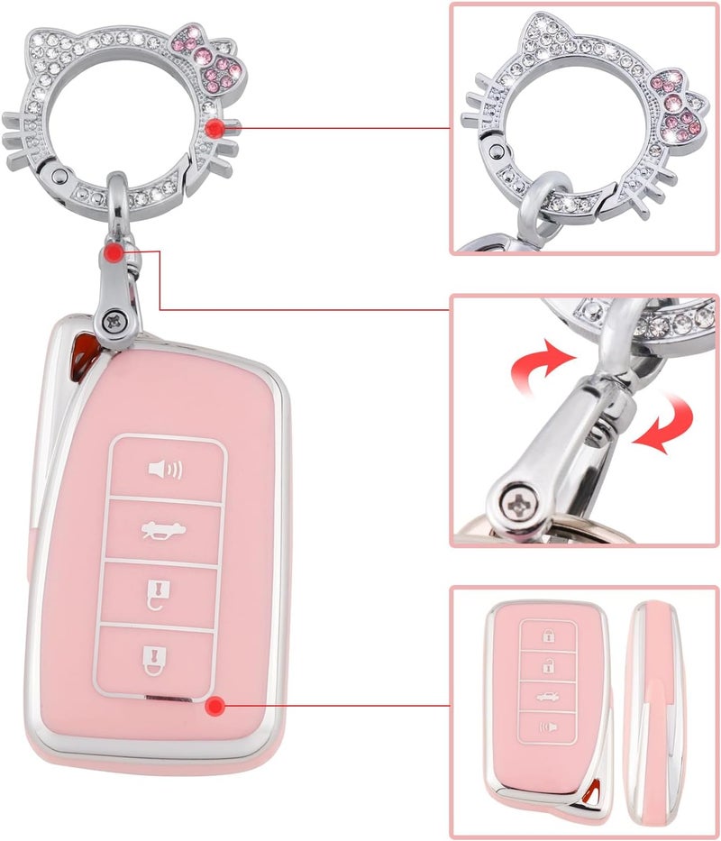PANGPAI Pink Key Fob Cover for Lexus, Soft TPU Key Case Protection with Bling Keychain Fit for Lexus RX ES GS LS NX RS GX LX RC LC Smart Key - Image 4