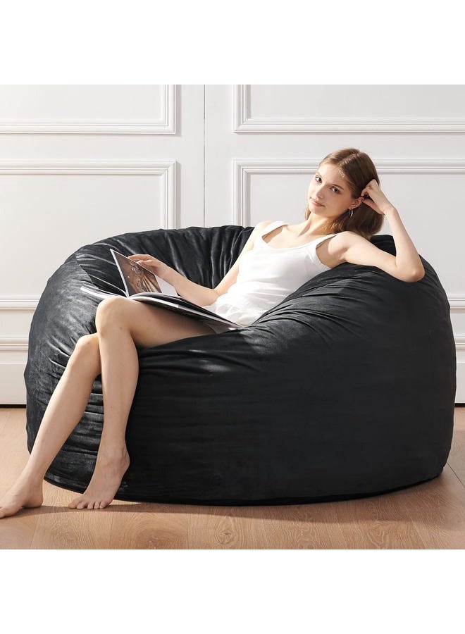 ILPEOD Bean Bag Chairs for Adults - Memory Foam Furniture BeanBag Chair - Kids/Teens Sofa with Soft Micro Fiber Cover - Round Fluffy Couch for Living Room Bedroom College Dorm, Carbon Black - Image 2