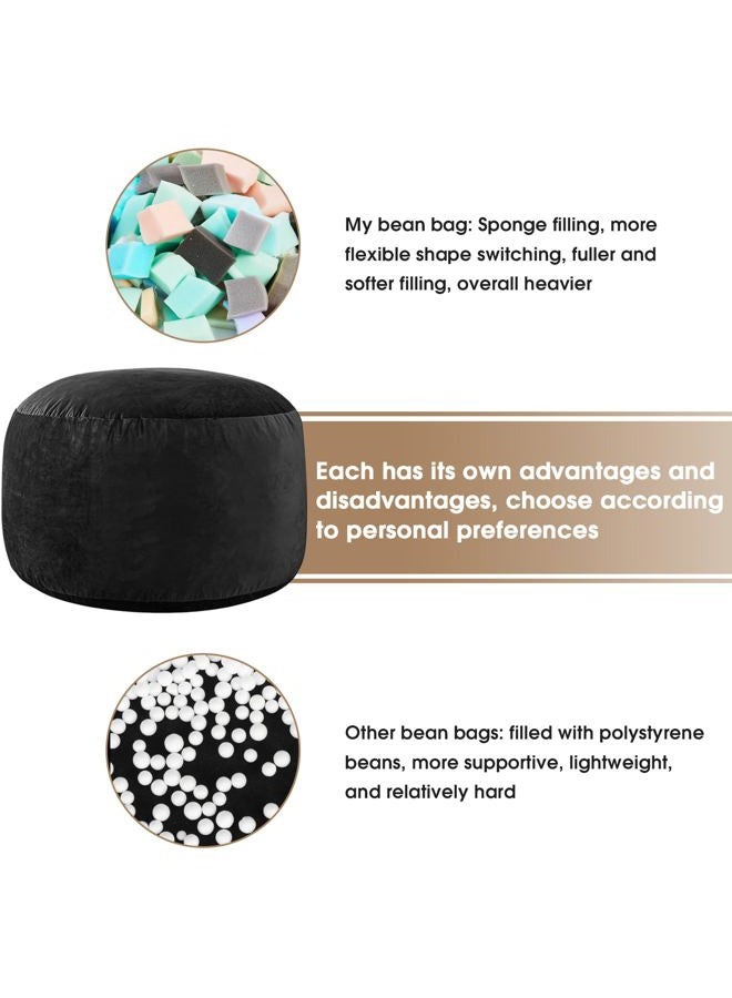 ILPEOD Bean Bag Chairs for Adults - Memory Foam Furniture BeanBag Chair - Kids/Teens Sofa with Soft Micro Fiber Cover - Round Fluffy Couch for Living Room Bedroom College Dorm, Carbon Black - Image 4