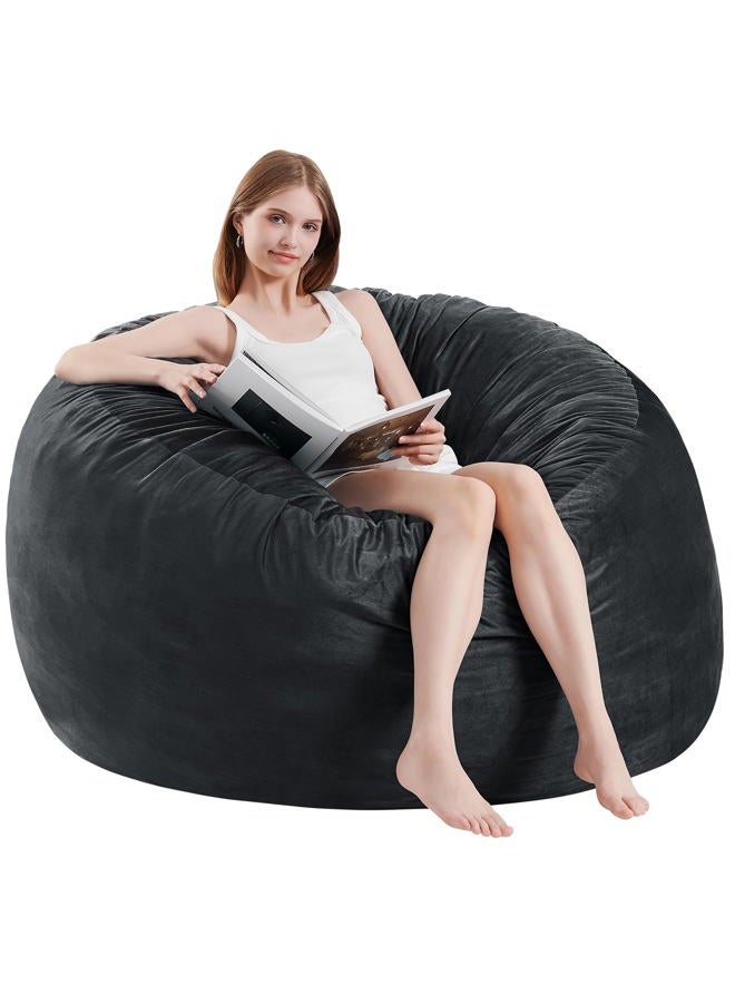 ILPEOD Bean Bag Chairs for Adults - Memory Foam Furniture BeanBag Chair - Kids/Teens Sofa with Soft Micro Fiber Cover - Round Fluffy Couch for Living Room Bedroom College Dorm, Carbon Black - Image 1