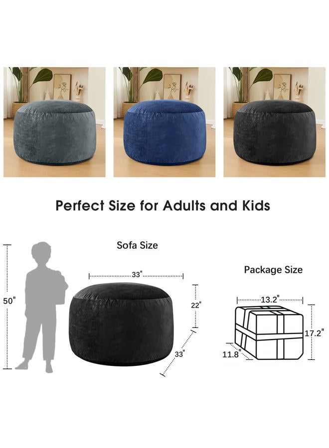 ILPEOD Bean Bag Chairs for Adults - Memory Foam Furniture BeanBag Chair - Kids/Teens Sofa with Soft Micro Fiber Cover - Round Fluffy Couch for Living Room Bedroom College Dorm, Carbon Black - Image 3