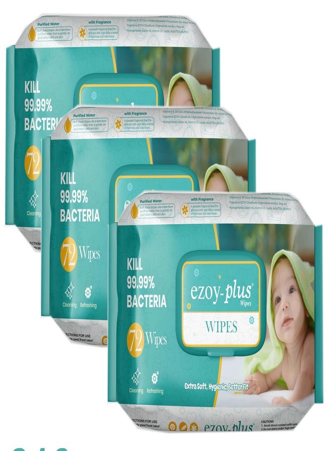 Ezoyplus Premium Baby Wipes 72 pcs (Pack of 3) Ultra Soft with Bubble Sheet & | Prevents Rashes with Vitamin E, Aloe Vera, Almond Oil, Jojoba Oil (BABY WIPES, 216 pcs) - Image 1