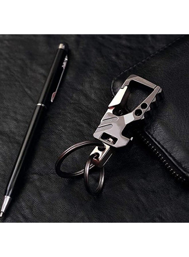 2Pcs Keychains with Bottle Opener Function, EDC Car Keychain Tactical Carabiner Key Ring with Clip, Heavy Duty Zinc Alloy Key Chain for Men and Women, Black Gold & Silver Black - Image 4