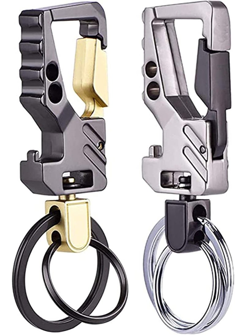 2Pcs Keychains with Bottle Opener Function, EDC Car Keychain Tactical Carabiner Key Ring with Clip, Heavy Duty Zinc Alloy Key Chain for Men and Women, Black Gold & Silver Black - Image 1