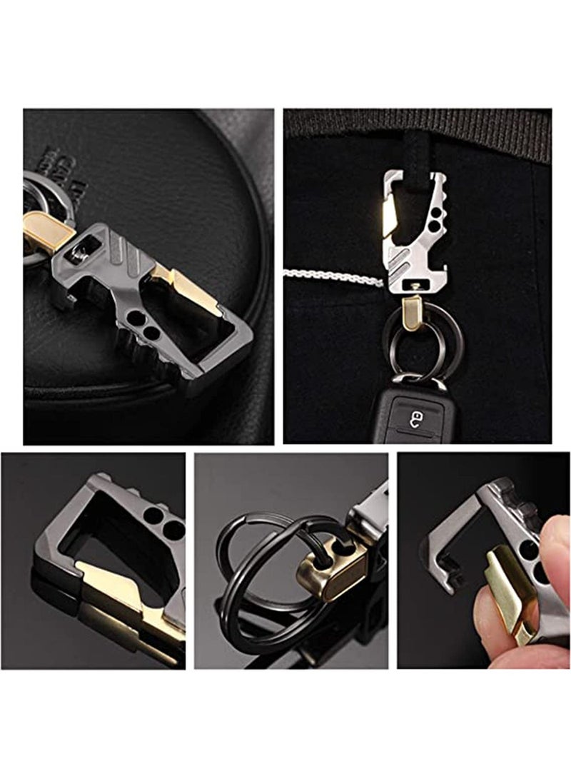 2Pcs Keychains with Bottle Opener Function, EDC Car Keychain Tactical Carabiner Key Ring with Clip, Heavy Duty Zinc Alloy Key Chain for Men and Women, Black Gold & Silver Black - Image 5